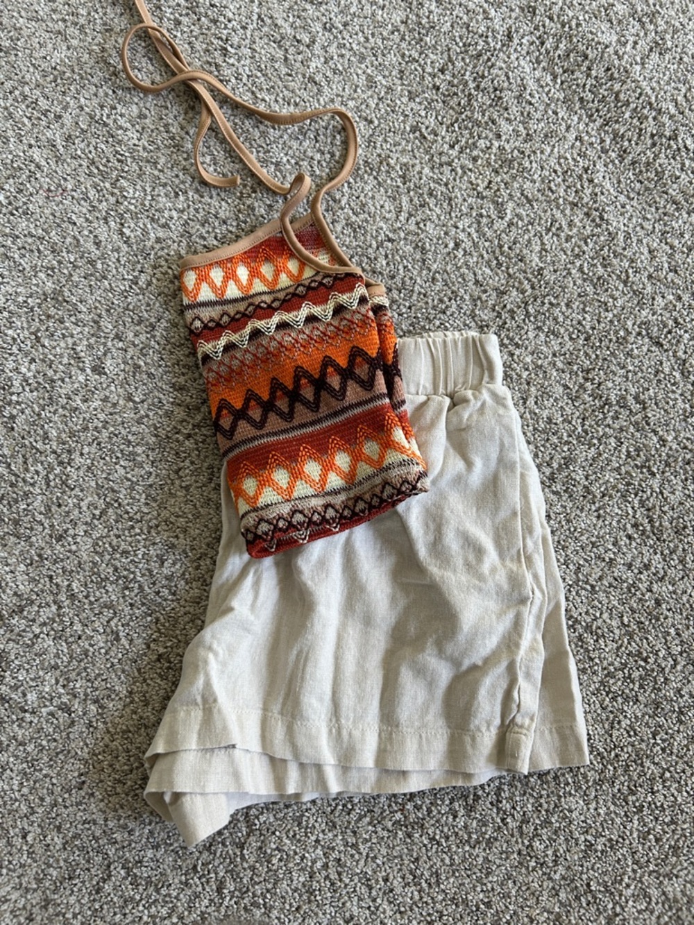 Bundle outfit Boho Knit top & khaki Linen shorts